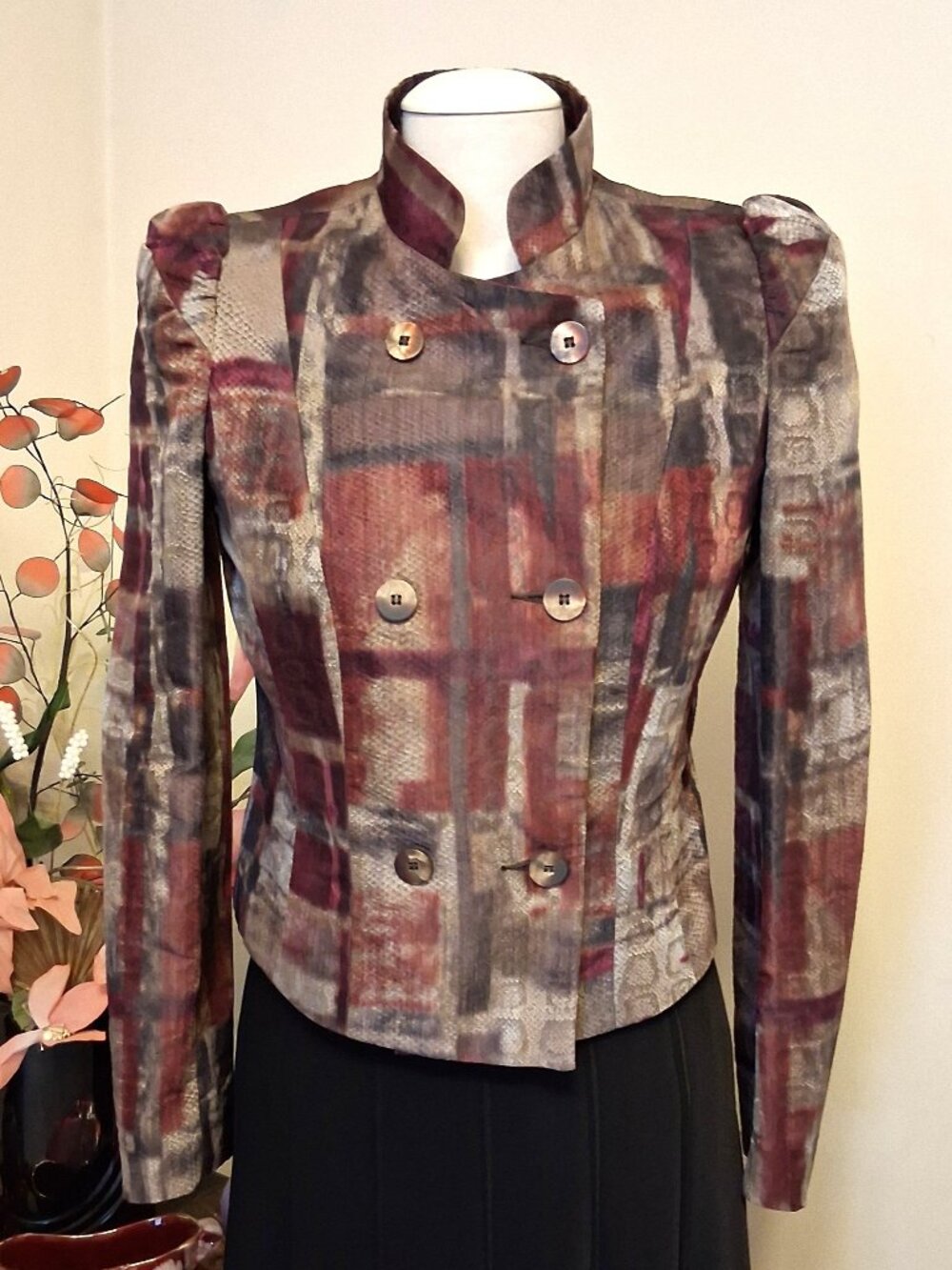 Simon Chang Unique Multicolor Double-Breasted Blazer Premium Quality Jacket 6 S